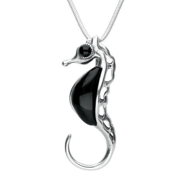 Sterling Silver Whitby Jet Seahorse Necklace P2316