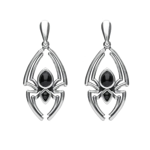 Sterling Silver Whitby Jet Spider Drop Earrings E2097