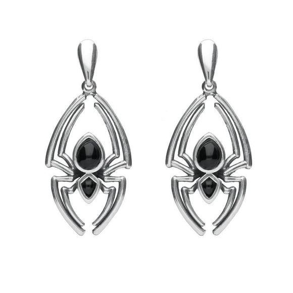 Sterling Silver Whitby Jet Spider Drop Earrings E2097