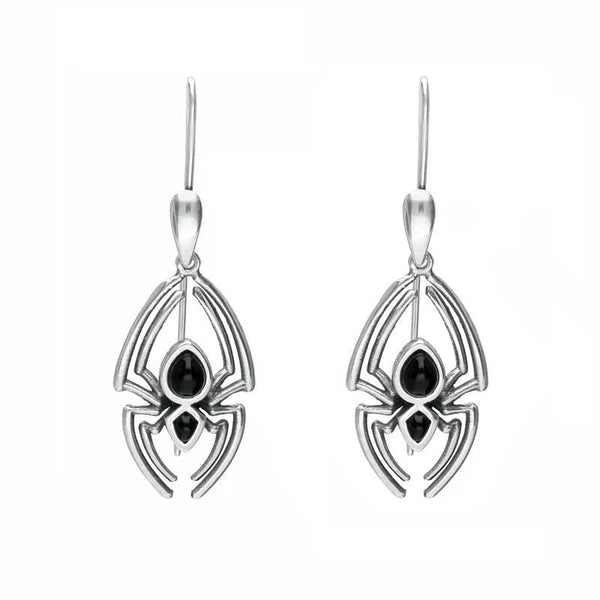Sterling Silver Whitby Jet Spider Hook Drop Earrings E2098