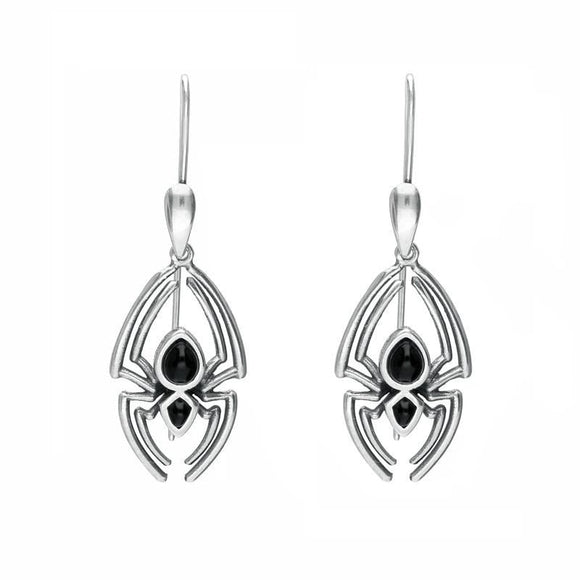Sterling Silver Whitby Jet Spider Hook Drop Earrings E2098