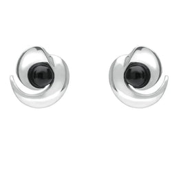 Sterling Silver Whitby Jet Spiral Stud Earrings. E1912.