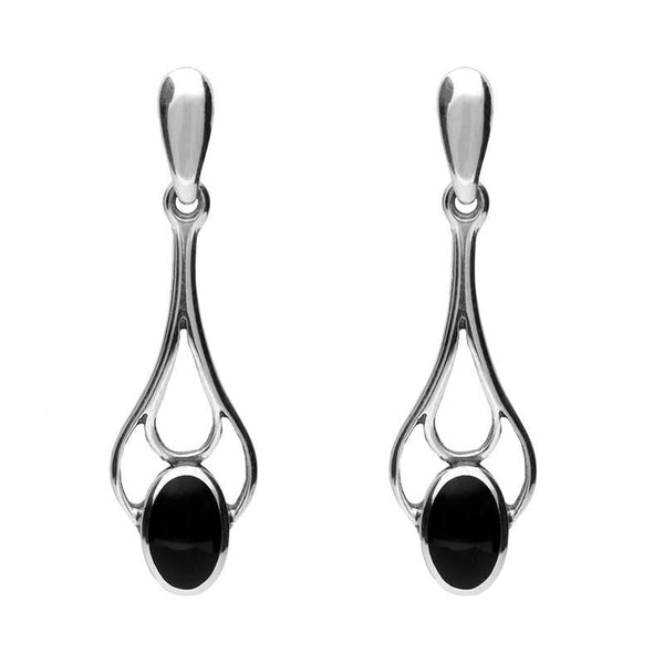 Silver Whitby Jet Spoon Drop Earrings E138
