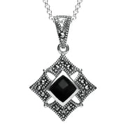 Silver Whitby Jet Square Marcasite Necklace P2341