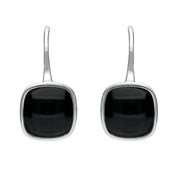 Sterling Silver Whitby Jet Stone Cushion Drop Earrings E1917