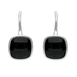 Sterling Silver Whitby Jet Stone Cushion Drop Earrings E1917