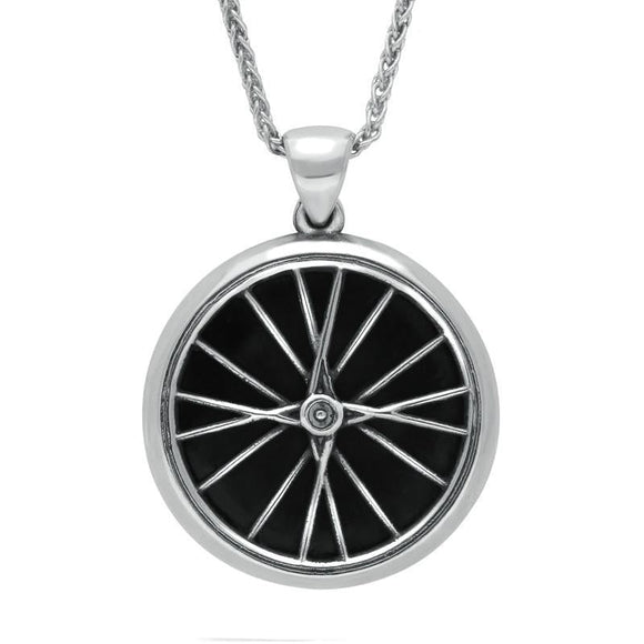 Silver Whitby Jet Tour De Yorkshire Large Bike Wheel Necklace P2518