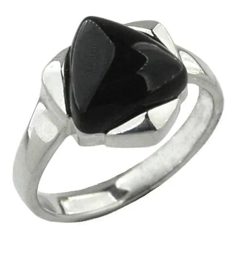Sterling Silver Whitby Jet Triangular Part Set Ring
