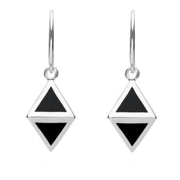Sterling Silver Whitby Jet Triangular Prism Hook Earrings E2014