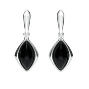 Sterling Silver Whitby Jet Wide Marquise Open Back Drop Earrings E1561
