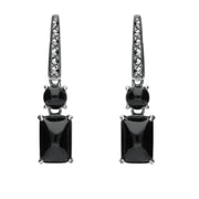 Sterling Silver Whitby Jet and Marcasite Oblong Bar Drop Earrings E1699