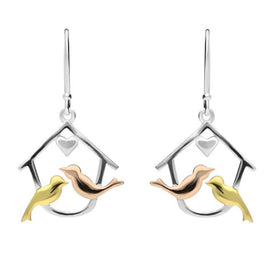 Silver Yellow Gold Two Turtle Doves Hook Earrings E2374