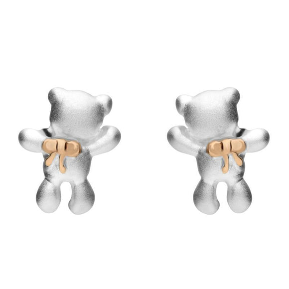 Silver and Rose Gold Teddy Bear Stud Earrings E2364