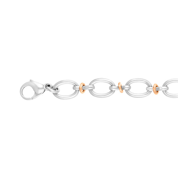Sterling Silver 9ct Rose Gold Oval Link Handmade Bracelet