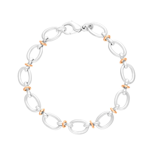 Sterling Silver 9ct Rose Gold Oval Link Handmade Bracelet C058BR