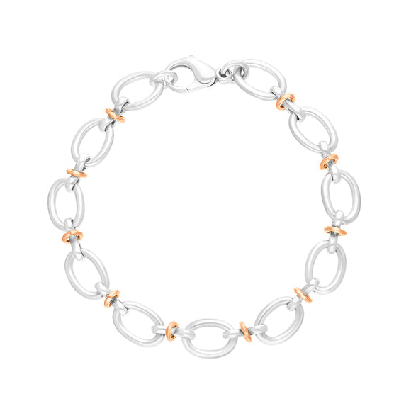 Sterling Silver 9ct Rose Gold Oval Link Handmade Bracelet C058BR