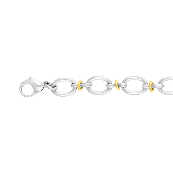 Sterling Silver 9ct Yellow Gold Oval Link Handmade Bracelet