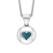 Sterling Silver Turquoise Heart Disk Necklace, P3643.