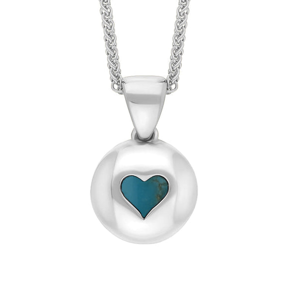 Sterling Silver Turquoise Heart Disk Necklace, P3643.