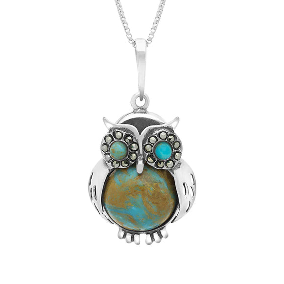 Sterling Silver Turquoise Medium Owl Necklace