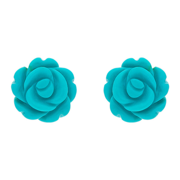 Sterling Silver Turquoise Tuberose Rose Stud Earrings, E2151.