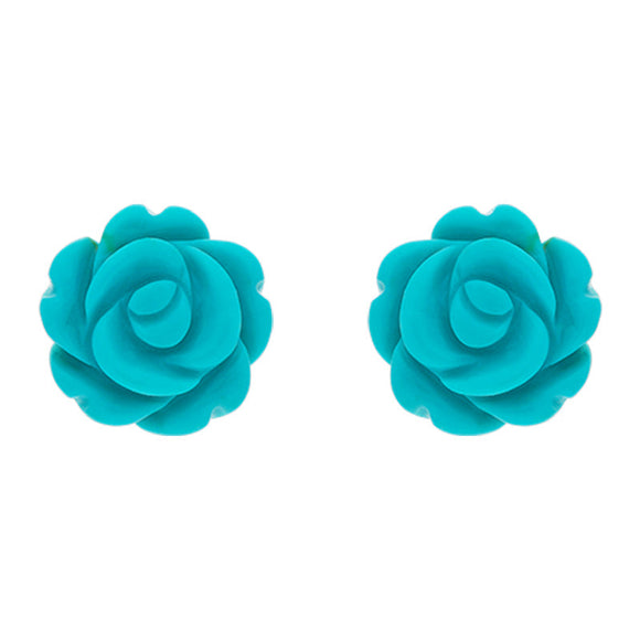 Sterling Silver Turquoise Tuberose Rose Stud Earrings, E2151.