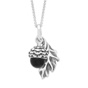 Sterling Silver Whitby Jet Acorn Leaf Necklace, P3773