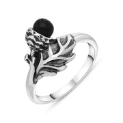 Sterling Silver Whitby Jet Acorn Leaf Ring, R1279
