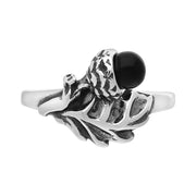 Sterling Silver Whitby Jet Acorn Leaf Ring