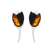 Sterling Silver Whitby Jet Amber 2 Stone Leaf Earrings, E2615