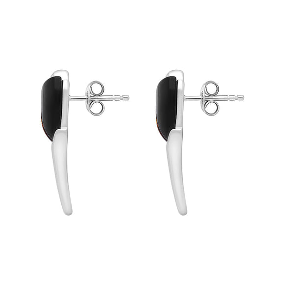 Sterling Silver Whitby Jet Amber 2 Stone Leaf Earrings