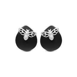 Sterling Silver Whitby Jet Small Bee Earrings, E2618
