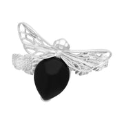 Sterling Silver Whitby Jet Small Bee Pear Ring