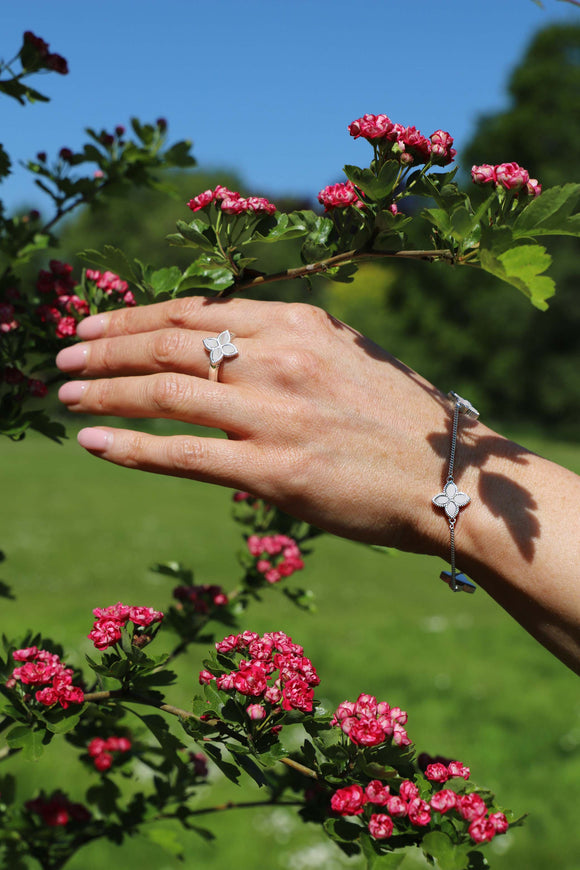 Sterling Silver White Mother of Pearl Eden Marquise Flower Bracelet