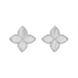Sterling Silver WHITE MOP Bloom Marquise Flower Stud Earrings