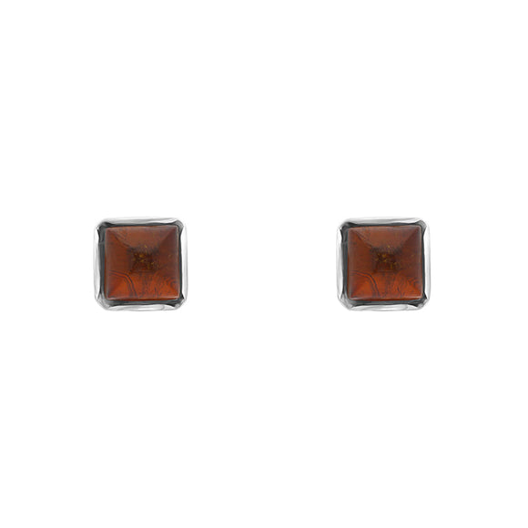 Sterling Silver Amber 4mm Square Stud Earrings D E1742.