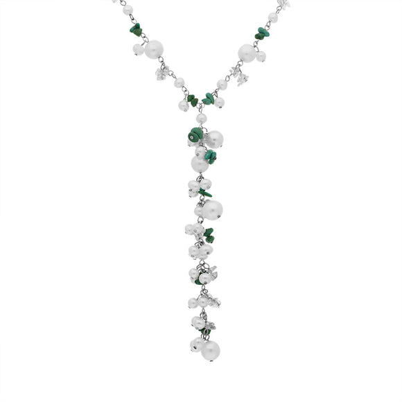 Sterling Silver Freshwater Pearl Turquoise Bead Drop Necklace D N421B