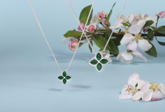 Sterling Silver Malachite Bloom Large Flower Ball Edge Necklace N1156