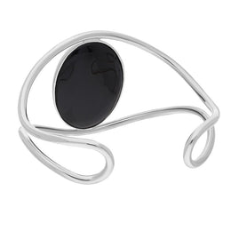 Sterling Silver 9ct Yellow Gold Whitby Jet Moon Abbey Bat Cuff Bangle. B1246.