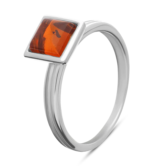 Sterling Silver Amber Square Stacking Ring, R1231