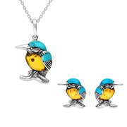 Sterling Silver Amber Turquoise Small Kingfisher Two Piece Set P3501 and E2523