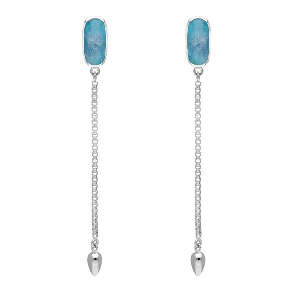 Sterling Silver Aquamarine Lineaire Long Drop Stud Earrings. E2240.