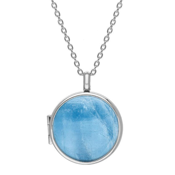 Sterling Silver Aquamarine Medium Round Locket, P3550C.