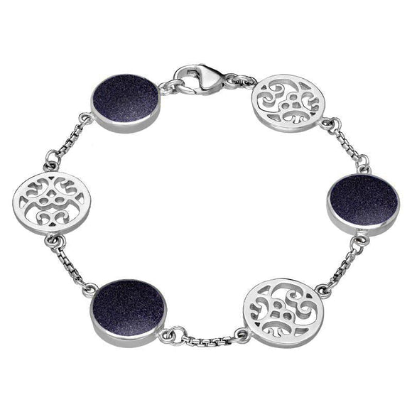 Sterling Silver Blue Goldstone Flore Filigree Bracelet