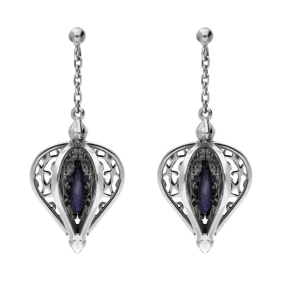 Sterling Silver Blue Goldstone Flore Filigree Drop Earrings E1781