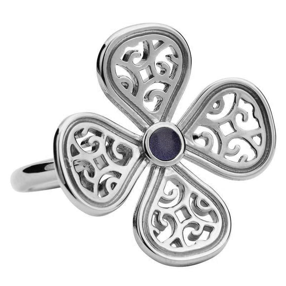 Sterling Silver Blue Goldstone Flore Four Petal Filigree Ring R807