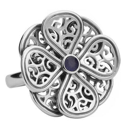 Sterling Silver Blue Goldstone Flore Eight Petal Flower Ring, R808