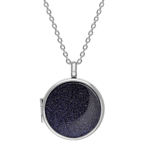 Sterling Silver Blue Goldstone Medium Round Locket, P3550C.