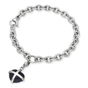 Sterling Silver Blue Goldstone Small Cross Heart Charm Bracelet, B666