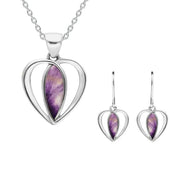 Sterling Silver¬†Blue John Centre Stone Heart Two Piece Set, S024
